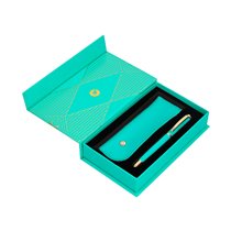 Pluma Y Estuche Belius Soiree Color Art Deco Turquesa Dorado Tinta Azul Caja De Diseño