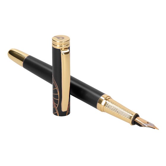 Pluma Y Estuche Belius Soiree Color Art Deco Negro Y Dorado Tinta Azul Caja De Diseño
