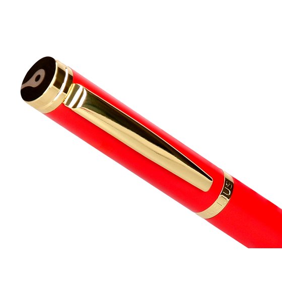 Pluma Y Estuche Cuero Belius Passion Dor Aluminio Textura Cepillada Color Rojo Y Dorado Tinta Azul Caja De Diseño