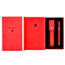 Pluma Y Estuche Cuero Belius Passion Dor Aluminio Textura Cepillada Color Rojo Y Dorado Tinta Azul Caja De Diseño