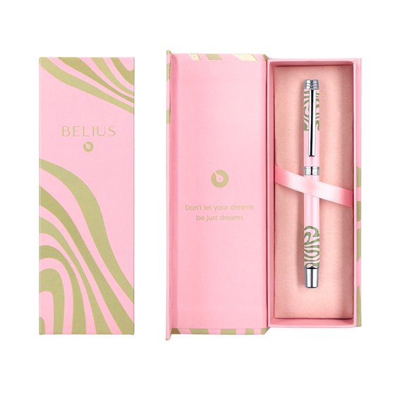 Roller Belius Ink Dreams Aluminio Color Rosa Y Verde Matcha Plateado Frase Interior Tinta Negra Caja De Diseño