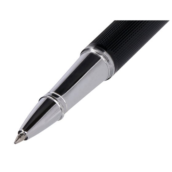 Roller Y Estuche Belius Turbo Aluminio Textura Punteada Negro Plateado Tinta Azul Caja De Diseño