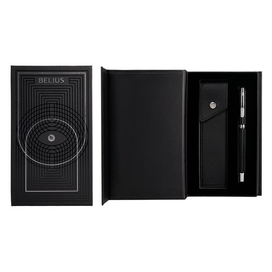 Roller Y Estuche Belius Turbo Aluminio Textura Punteada Negro Plateado Tinta Azul Caja De Diseño