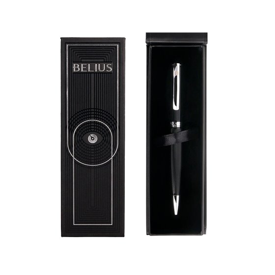 Roller Belius Turbo Aluminio Textura Punteada Color Negro Y Plateado Tinta Azul Caja De Diseño