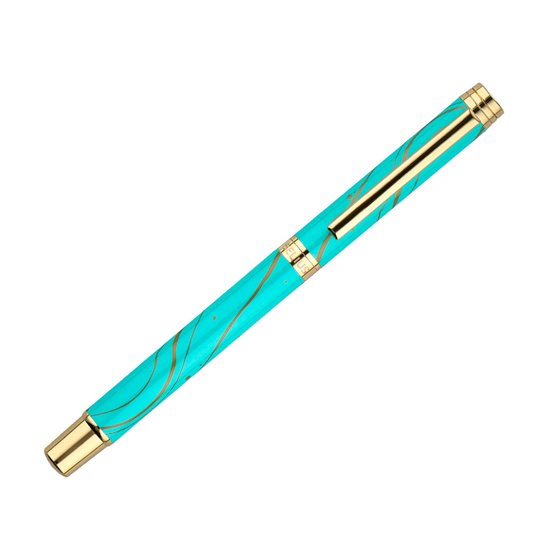 Roller Belius Aqua Aluminio Color Turquesa Y Dorado Tinta Negra Caja De Diseño
