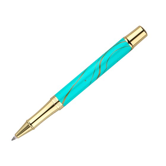 Roller Belius Aqua Aluminio Color Turquesa Y Dorado Tinta Negra Caja De Diseño