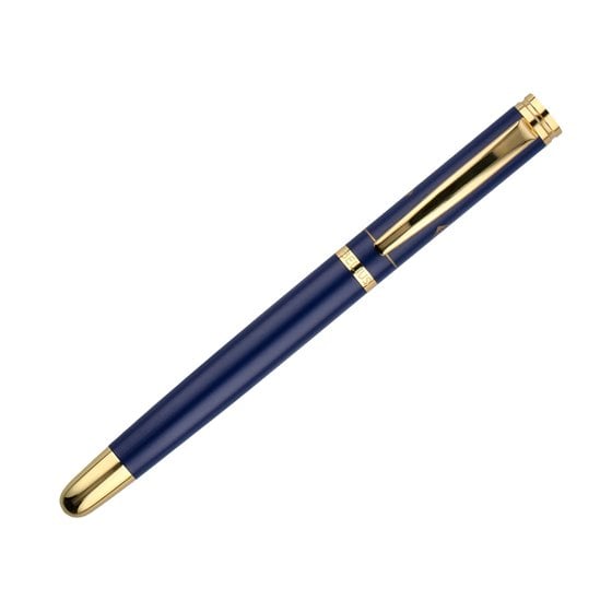 Boligrafo Belius Soiree Aluminio Color Azul Marino Y Dorado Tinta Azul Caja De Diseño