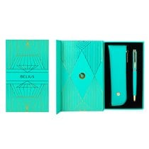 Boligrafo Y Estuche Belius Soiree Color Art Deco Turquesa Y Dorado Tinta Azul Caja De Diseño