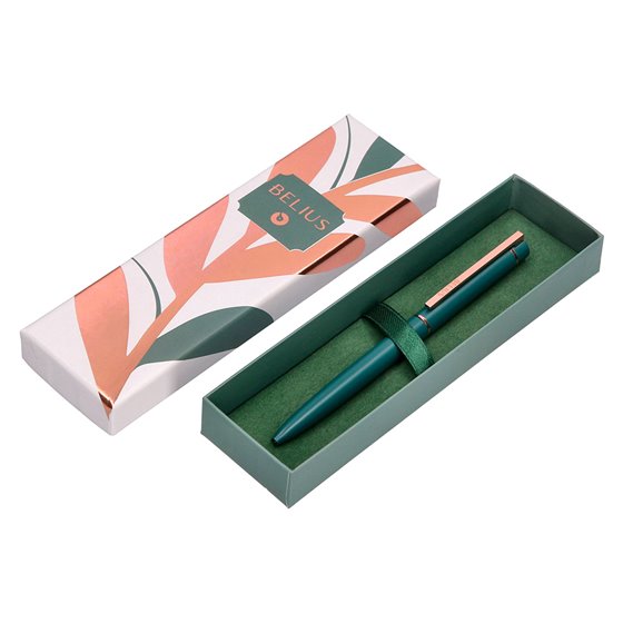 Boligrafo Belius Rose Aluminio Color Verde Oliva/Oro Rosa Tinta Azul Caja De Diseño