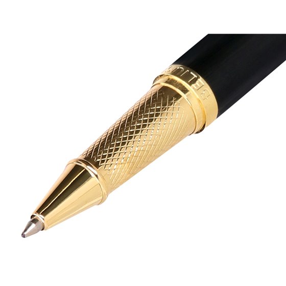 Boligrafo Belius Passion Dor Aluminio Textura Cepillada Color Negro Y Dorado Tinta Azul Caja De Diseño