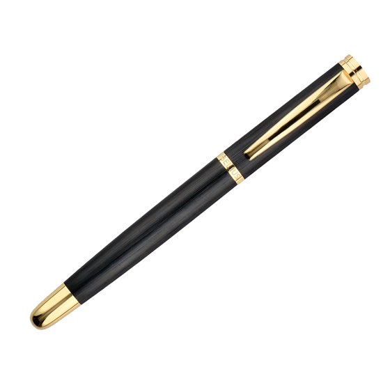 Boligrafo Belius Passion Dor Aluminio Textura Cepillada Color Negro Y Dorado Tinta Azul Caja De Diseño