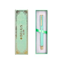 Boligrafo Belius Macaron Bliss Forma Hexagonal Color Verde Dorado Tinta Azul Caja De Diseño