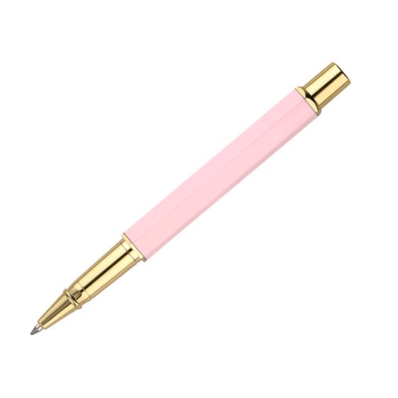 Boligrafo Belius Macaron Bliss Forma Hexagonal Color Rosa Y Dorado Tinta Azul Caja De Diseño