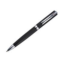 Boligrafo Y Estuche Belius Turbo Aluminio Textura Punteada Negro Y Plateado Tinta Azul Caja De Diseño