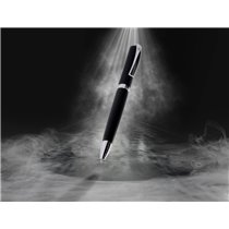 Boligrafo Y Estuche Belius Turbo Aluminio Textura Punteada Negro Y Plateado Tinta Azul Caja De Diseño