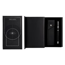 Boligrafo Y Estuche Belius Turbo Aluminio Textura Punteada Negro Y Plateado Tinta Azul Caja De Diseño