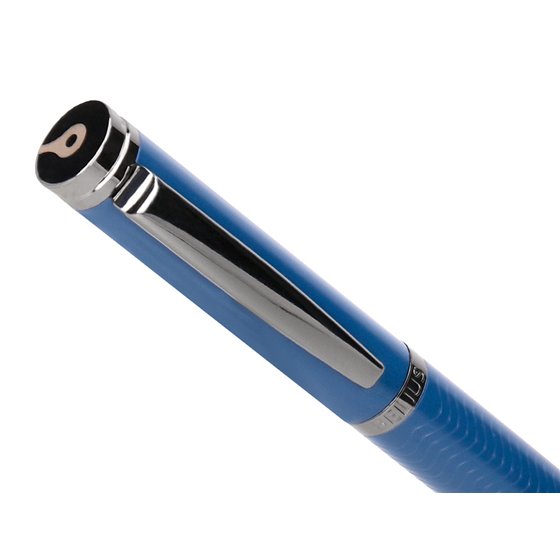 Boligrafo Belius Neptuno Aluminio Textura Wavy Color Azul Marino Tinta Azul Caja De Diseño
