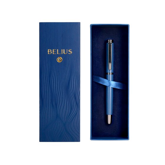 Boligrafo Belius Neptuno Aluminio Textura Wavy Color Azul Marino Tinta Azul Caja De Diseño