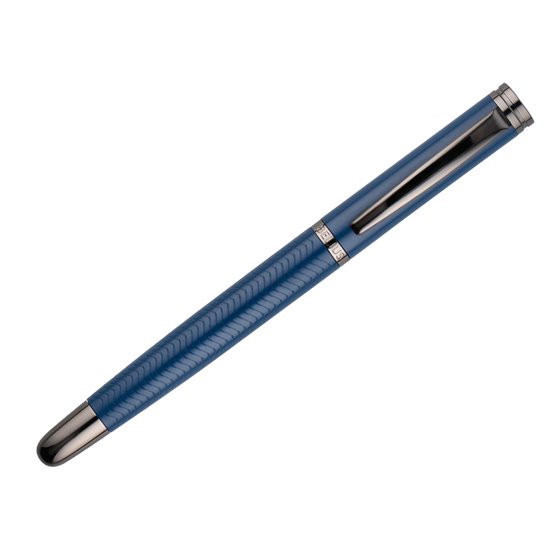 Boligrafo Belius Neptuno Aluminio Textura Wavy Color Azul Marino Tinta Azul Caja De Diseño