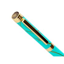 Boligrafo Belius Aqua Aluminio Color Turquesa Y Dorado Tinta Azul Caja De Diseño