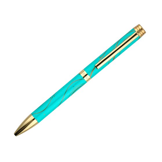 Boligrafo Belius Aqua Aluminio Color Turquesa Y Dorado Tinta Azul Caja De Diseño