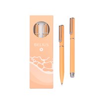 Juego Boligrafo Y Roller Belius Endless Summer Aluminio Color Naranja Y Plateado Tinta Azul Caja De Diseño