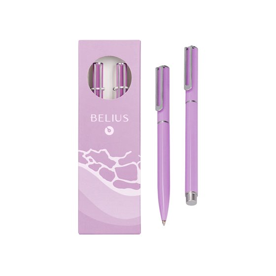 Juego Boligrafo Y Roller Belius Endless Summer Aluminio Color Morado Y Plateado Tinta Azul Caja De Diseño
