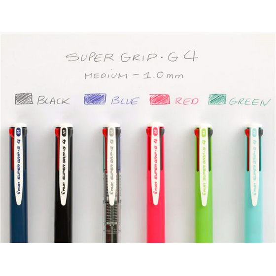 Boligrafo Pilot Super Grip G 4 Colores Retractil Sujecion De Caucho Tinta Base De Aceite Cuerpo Color Azul