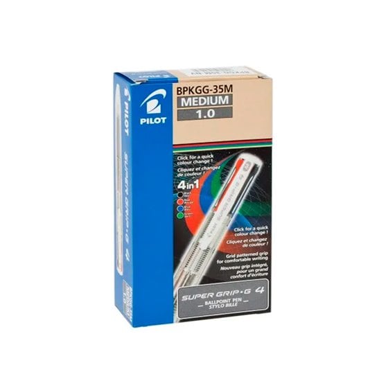 Boligrafo Pilot Super Grip G 4 Colores Retractil Sujecion De Caucho Tinta Base De Aceite Cuerpo Transparente