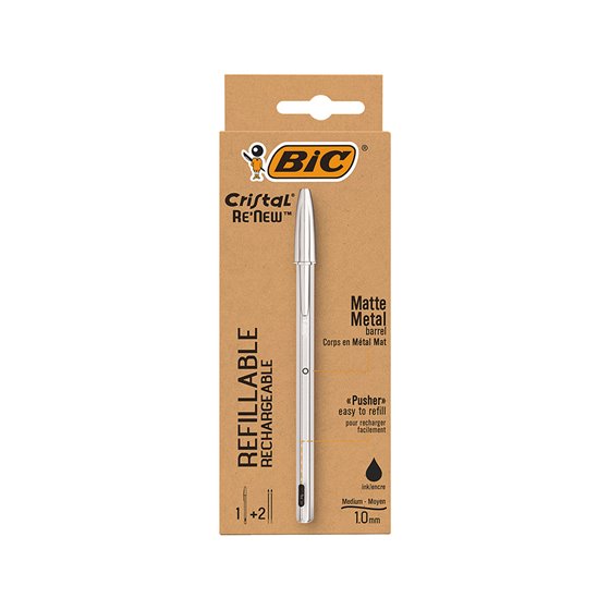 Boligrafo Bic Cristal Renew Tinta Negra Pack De 1 Unidad + 2 Recambios