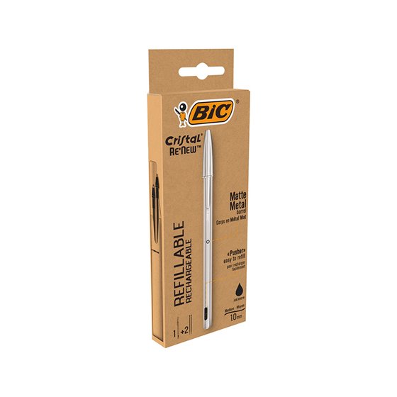Boligrafo Bic Cristal Renew Tinta Negra Pack De 1 Unidad + 2 Recambios