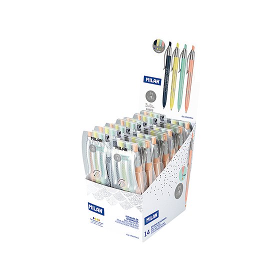 Boligrafo Milan P1 Silver Expositor De 14 Unidades Retractil 1 Mm Estuche De 4 Unidades Colores Surtidos