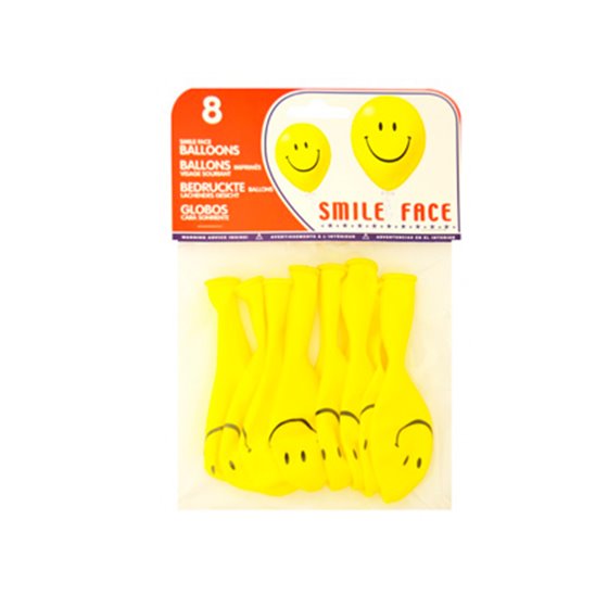 Globo 100% Latex Biodegradable Cara Sonriente Bolsa De 8 Unidades
