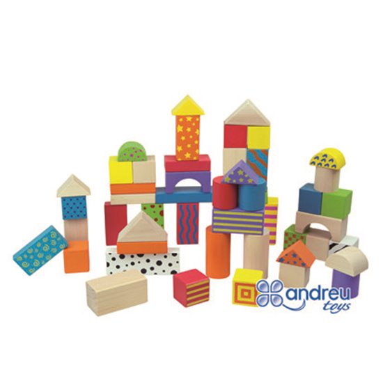 Juego Andreutoys Construccion Bloques Madera 50 Piezas 18X18 Cm