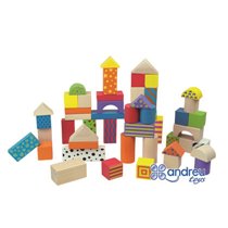 Juego Andreutoys Construccion Bloques Madera 50 Piezas 18X18 Cm