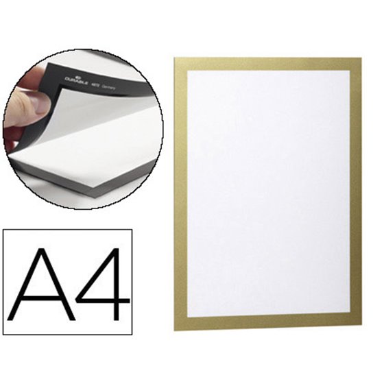 Marco Porta Anuncios Durable Magnetico Din A4 Dorso Adhesivo Removible Color Oro Pack De 2 Unidades