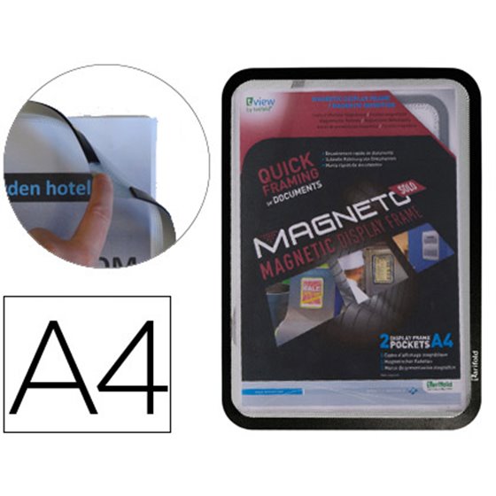 Marco Porta Anuncios Tarifold Magneto Din A4 Con 4 Bandas Magneticas En El Dorso Color Negro Pack De 2 Unidades