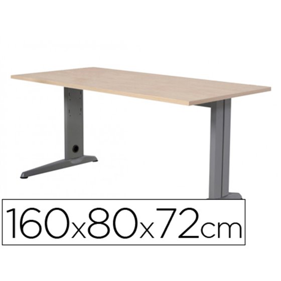 Mesa De Oficina Rocada Metal 2002Ac01 Aluminio /Haya 160X80 Cm