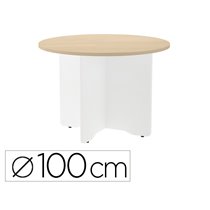 Mesa De Reunion Rocada Redonda 3005Aw01 Estructura Madera En Aspas Color Blanco Tablero Haya 100Cm Diametro