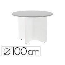 Mesa De Reunion Rocada Redonda 3005Aw02 Estructura Madera En Aspas Color Blanco Tablero Gris 100Cm Diametro