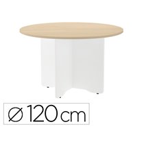 Mesa De Reunion Rocada Redonda 3006Aw01 Estructura Madera En Aspas Color Blanco Tablero Haya 120Cm Diametro