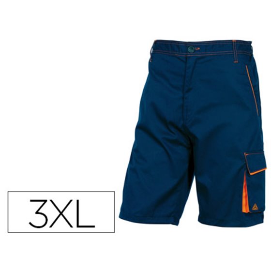 Pantalon De Trabajo Deltaplus Bermuda Cinta Ajustable 5 Bolsillos Color Azul Naranjatalla 3Xl