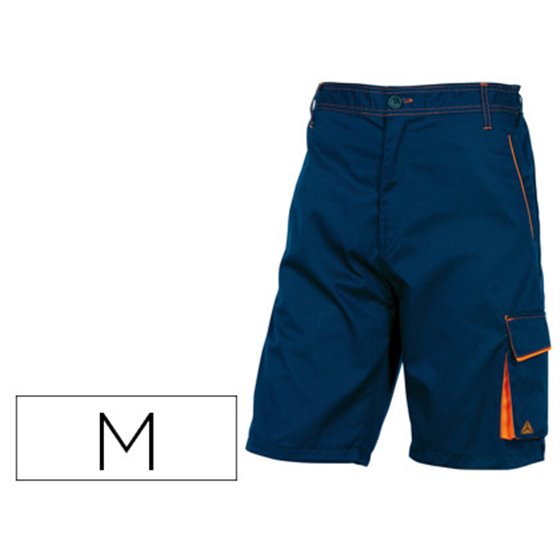 Pantalon De Trabajo Deltaplus Bermuda Cintura Ajustable 5 Bolsillos Color Azul Naranjatalla M
