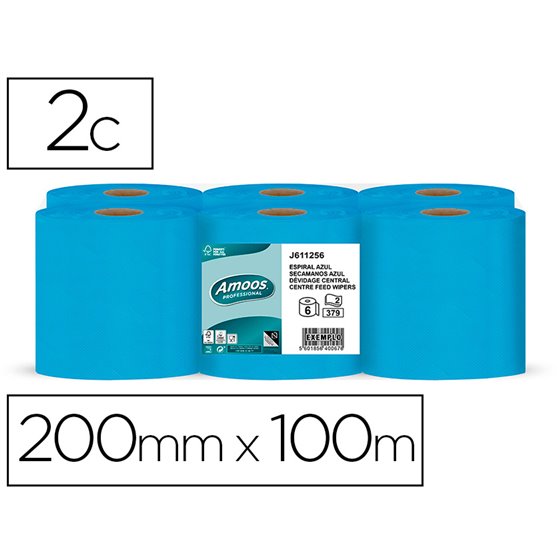Papel Secamanos Amoos 2 Capas Professional 200 Mm X 125 Mt Color Azul Paquete De 6 Rollos