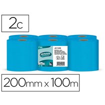 Papel Secamanos Amoos 2 Capas Professional 200 Mm X 125 Mt Color Azul Paquete De 6 Rollos