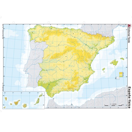 Mapa Mudo Color Din A4 España Fisico