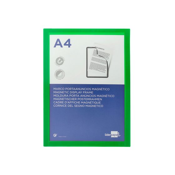 Marco Porta Anuncios Liderpapel Magnetico Din A4 Dorso Adhesivo Removible Color Verde
