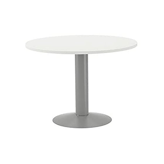 Mesa De Reunion Rocada Meeting 3005At04 Estructura Columna Acero Gris Tablero Madera Blanco 100 Cm Diametro