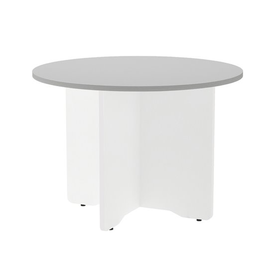 Mesa De Reunion Rocada Redonda 3005Aw02 Estructura Madera En Aspas Color Blanco Tablero Gris 100Cm Diametro