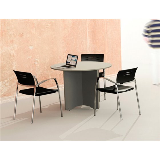 Mesa De Reunion Rocada Redonda 3005Aw02 Estructura Madera En Aspas Color Blanco Tablero Gris 100Cm Diametro